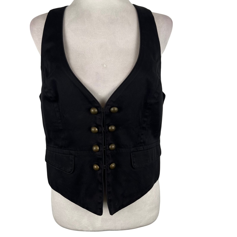 H&M Black Military Vest XL Brass Buttons Indie Grunge Whimsigoth Size 14 Layers